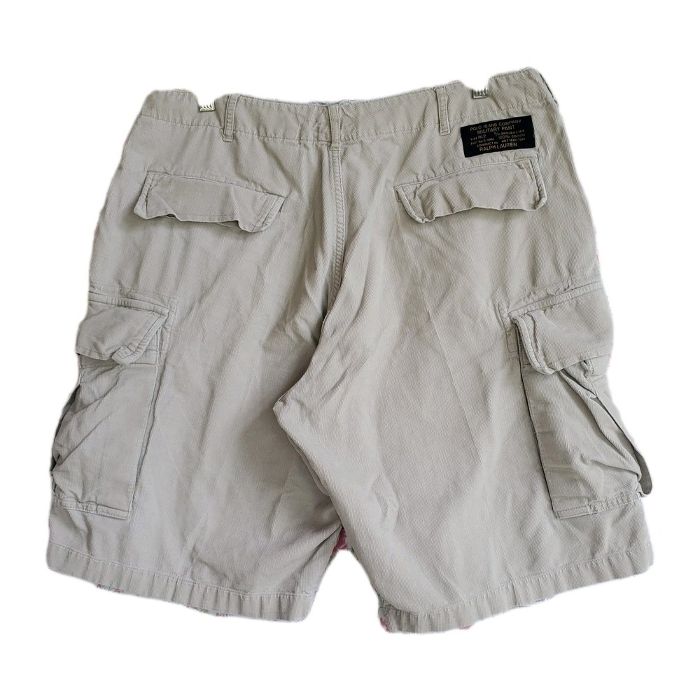 Polo Jeans Co Ralph Lauren‎ Mens Beige Corduroy Cargo Utility Shorts Size 34